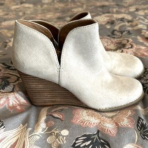 Faux suede, very light grey, size 7 1/2, boot, worn once